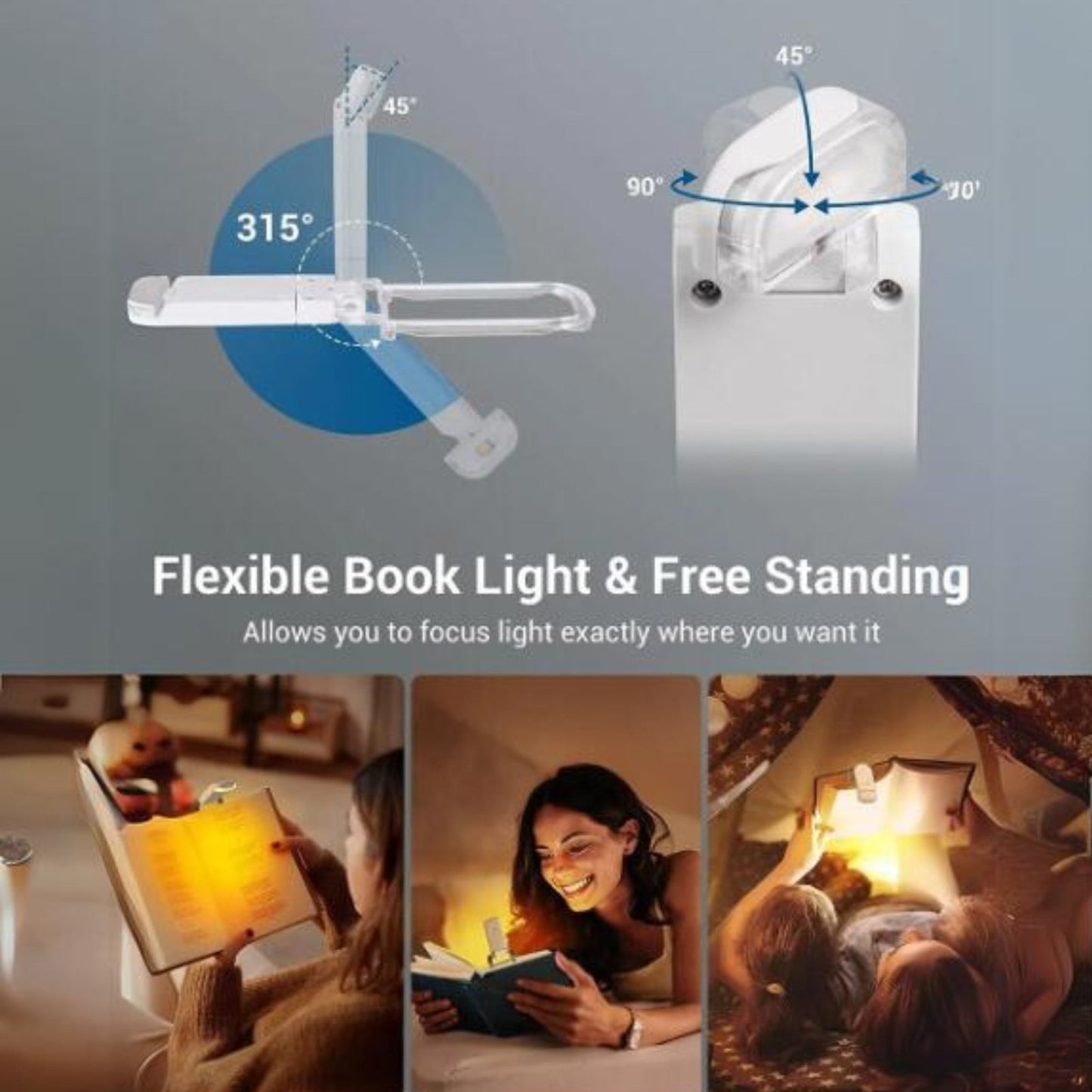 Book light, portable reading lap, light weight, adjustable brightness, book lover gift, clip on night light, eye protection light, durable and light weight travel light, holiday season ideas, Christmas gift idea for her, kids reading light