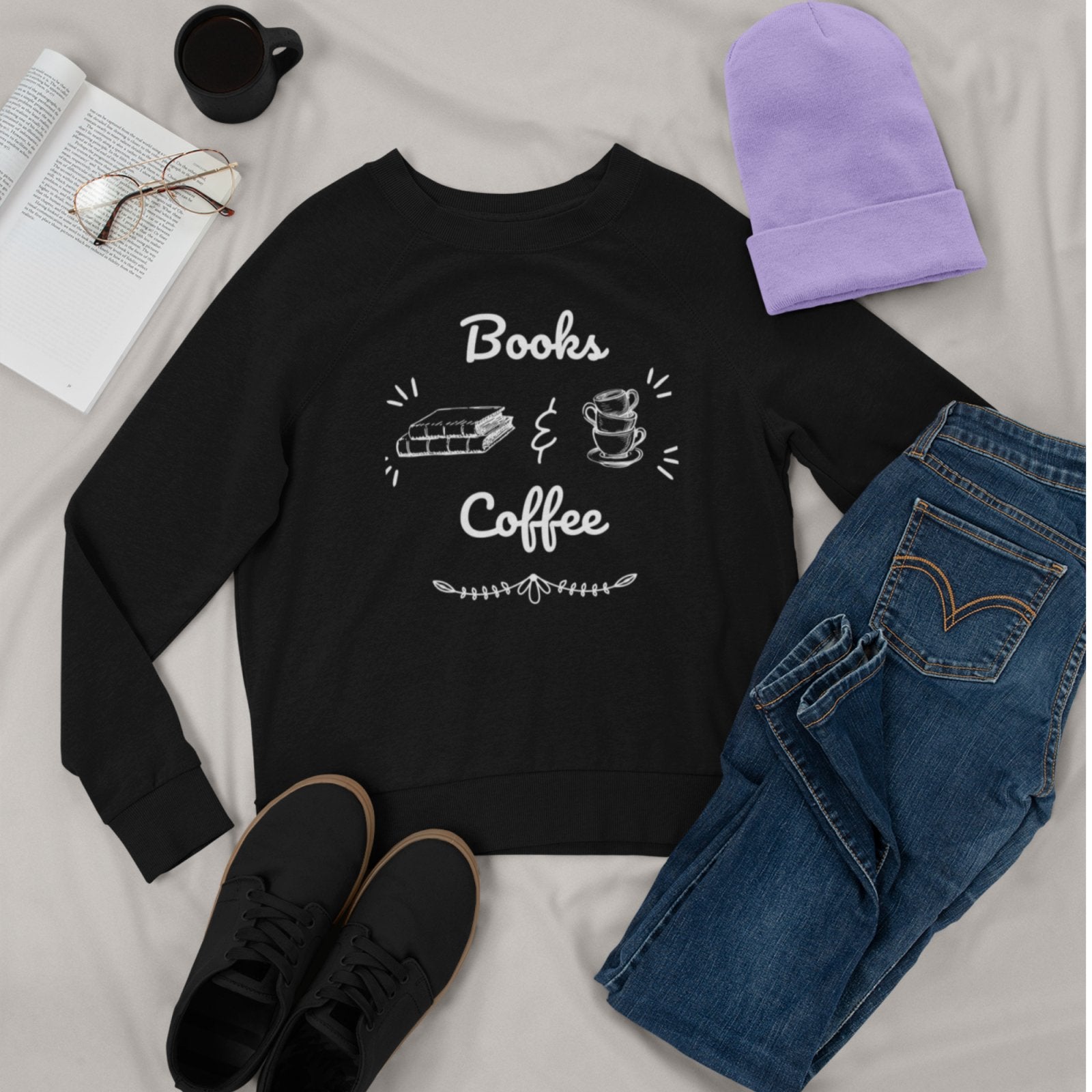 Books & Coffee | Crewneck Sweatshirt - BookishBliss 