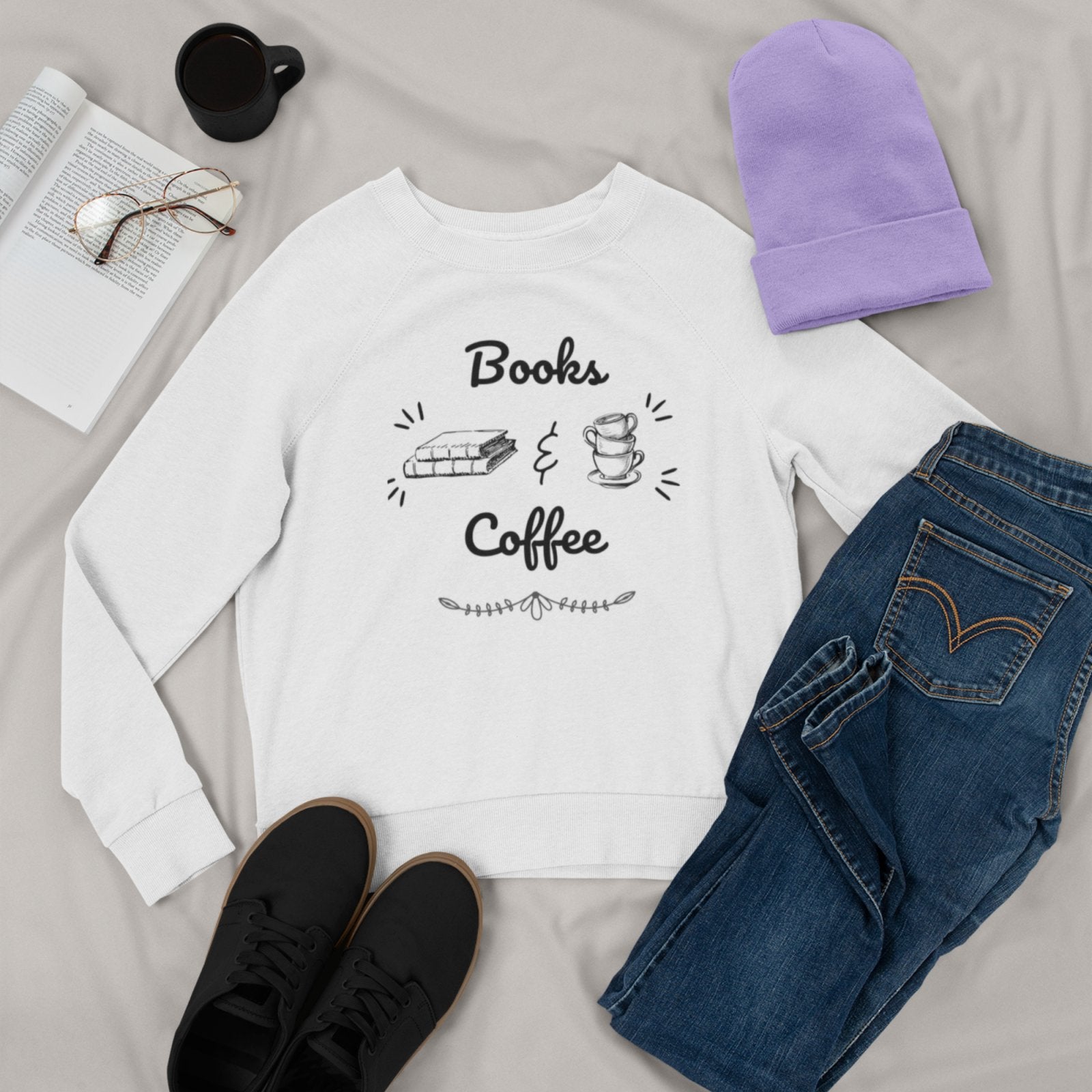 Books & Coffee | Crewneck Sweatshirt - BookishBliss 