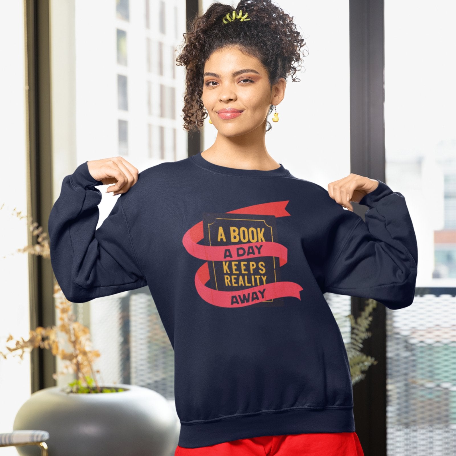 A Book A Day Keeps Reality Away I Crewneck Sweatshirt - BookishBliss 