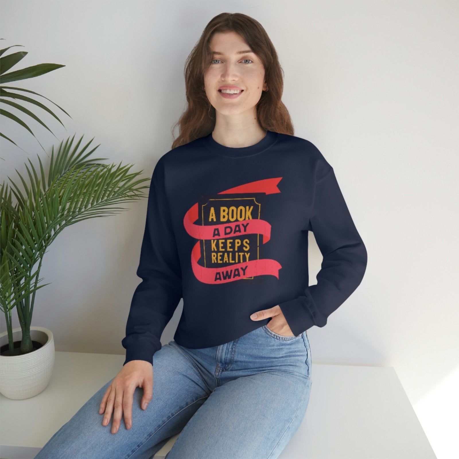 A Book A Day Keeps Reality Away I Crewneck Sweatshirt - BookishBliss 