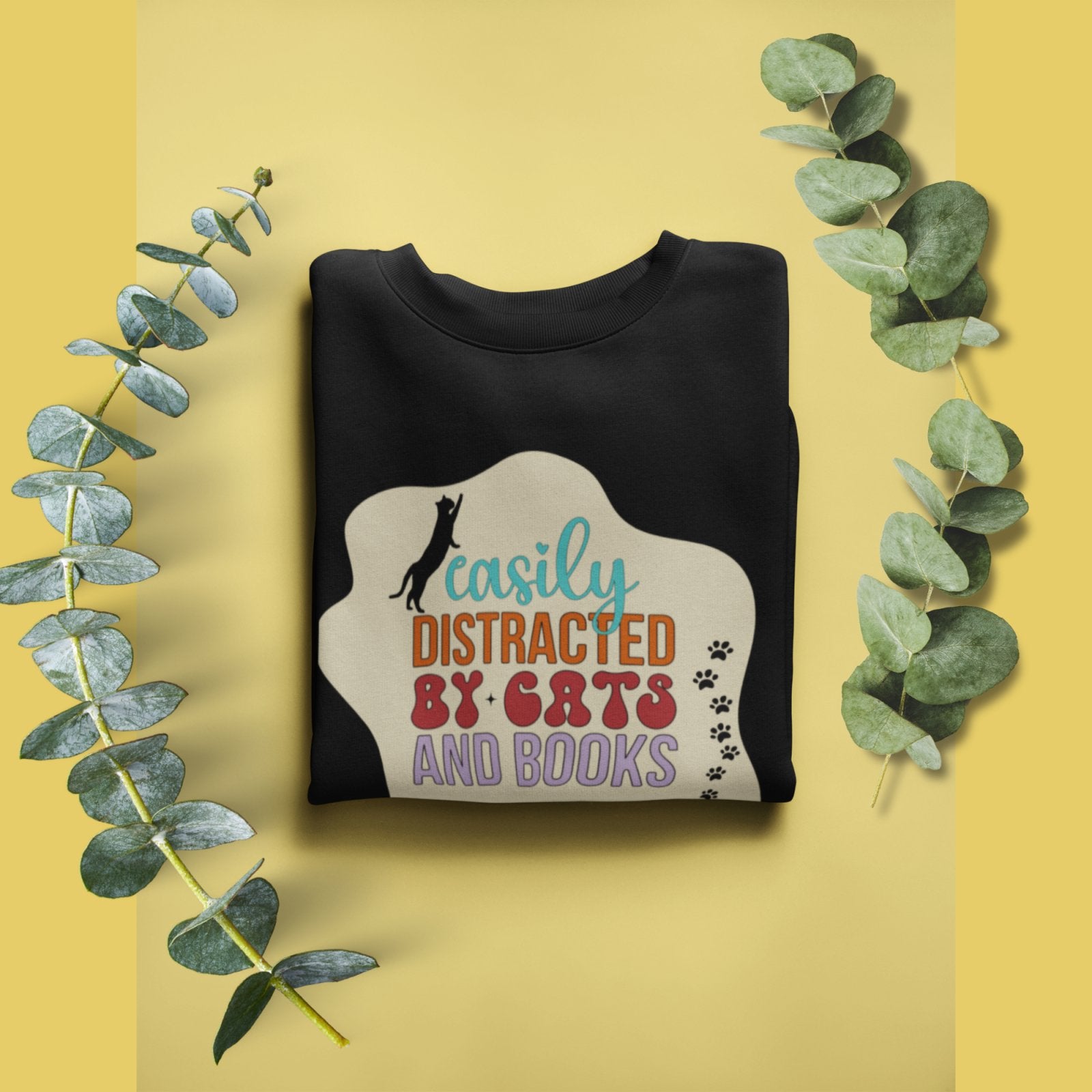 Easily Distracted by Cats and Books | Crewneck Sweatshirt - BookishBliss 