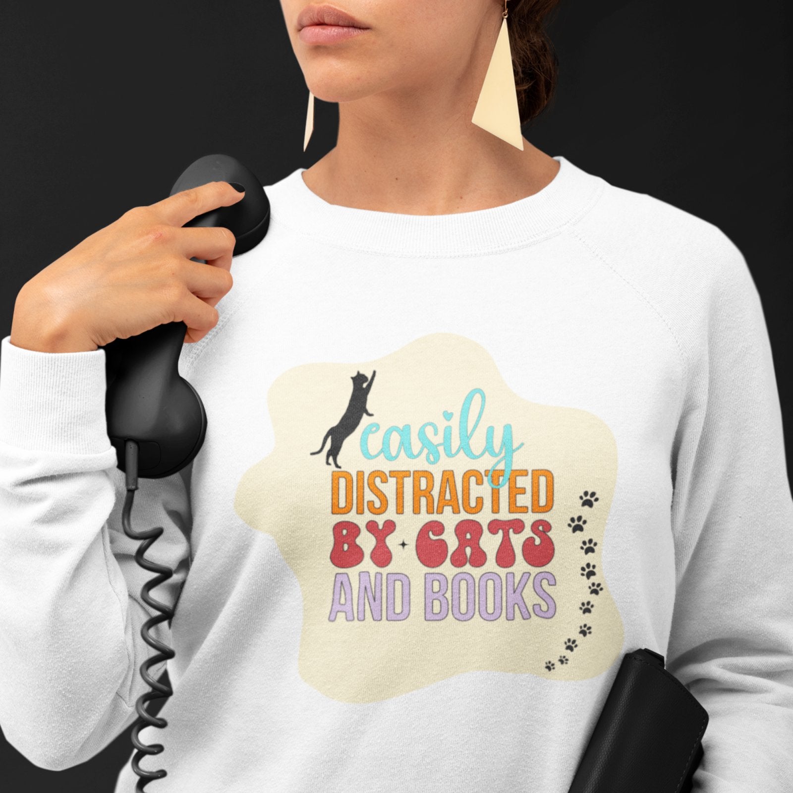 Easily Distracted by Cats and Books | Crewneck Sweatshirt - BookishBliss 