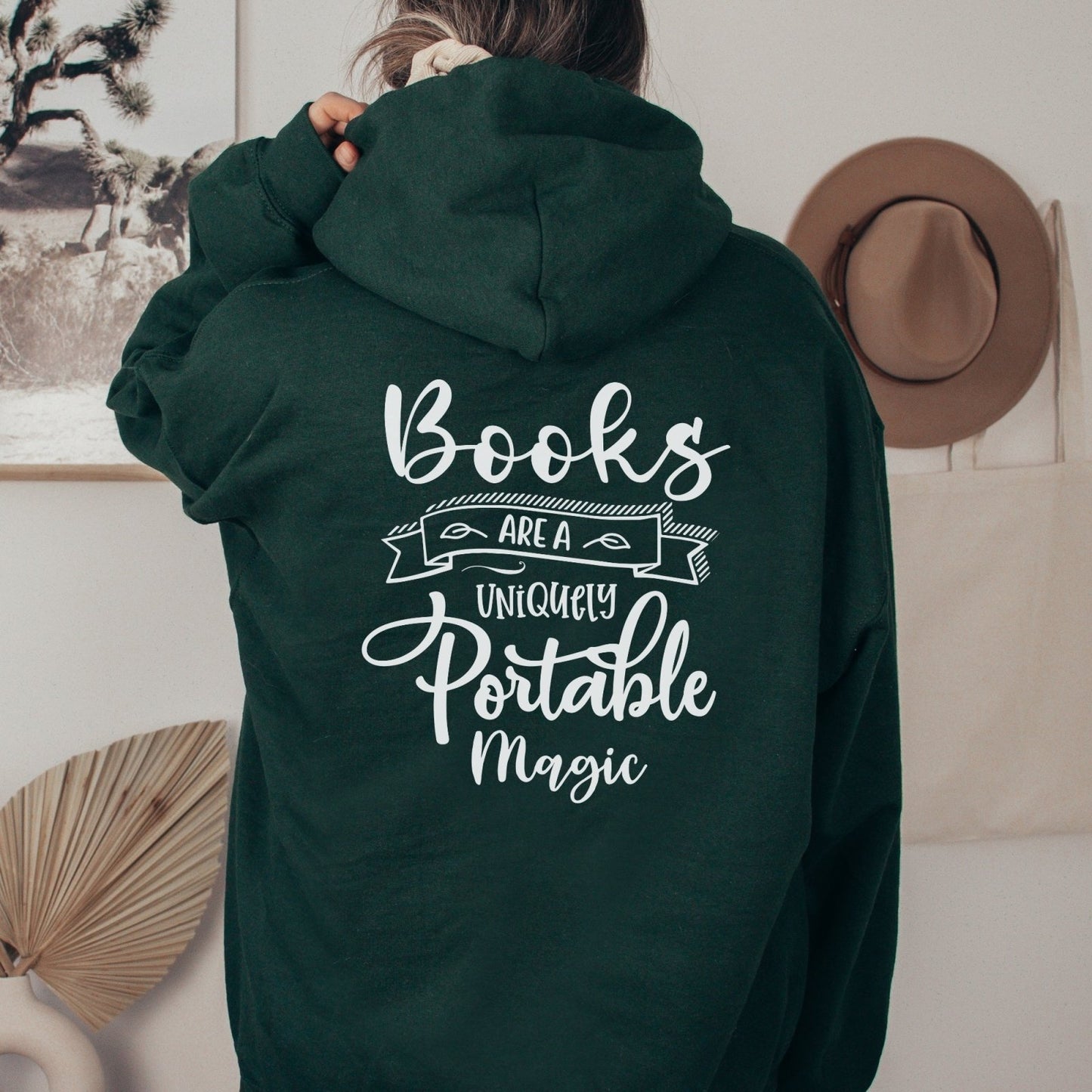 Live Love Read, Books Are A Uniquely Portable Magic, Book lover Gift, Cozy season, fall Hoodie, Sweatshirt season, literature themed apparel, reading enthusiasts, hand lettering sweatshirt, books, magical reading, reading nook