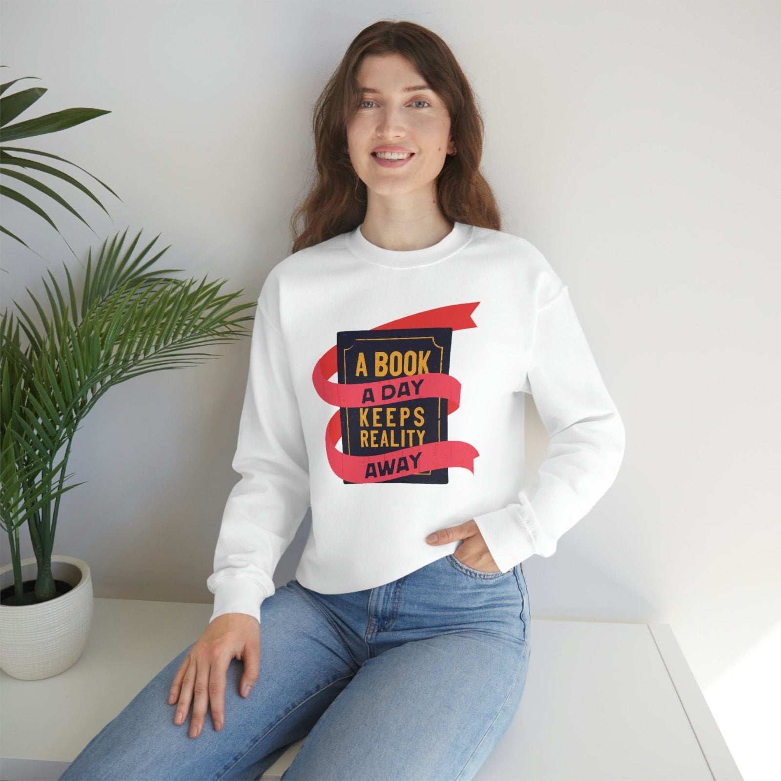 A Book A Day Keeps Reality Away I Crewneck Sweatshirt - BookishBliss 