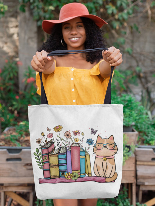 Bookshelf & Cat | Tote Bag - BookishBliss 