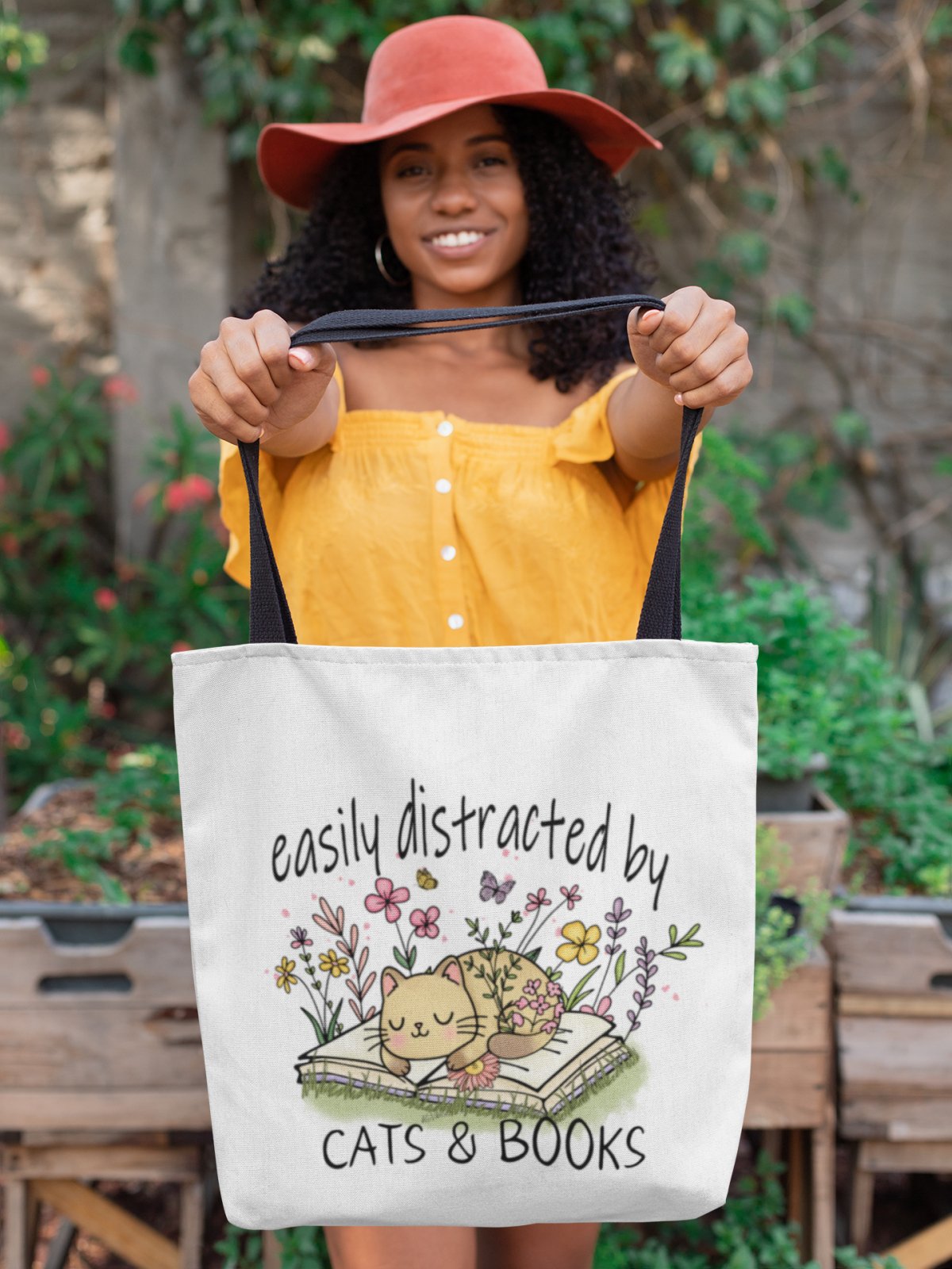 Easily Distracted By Cats & Books | Tote Bag - BookishBliss 