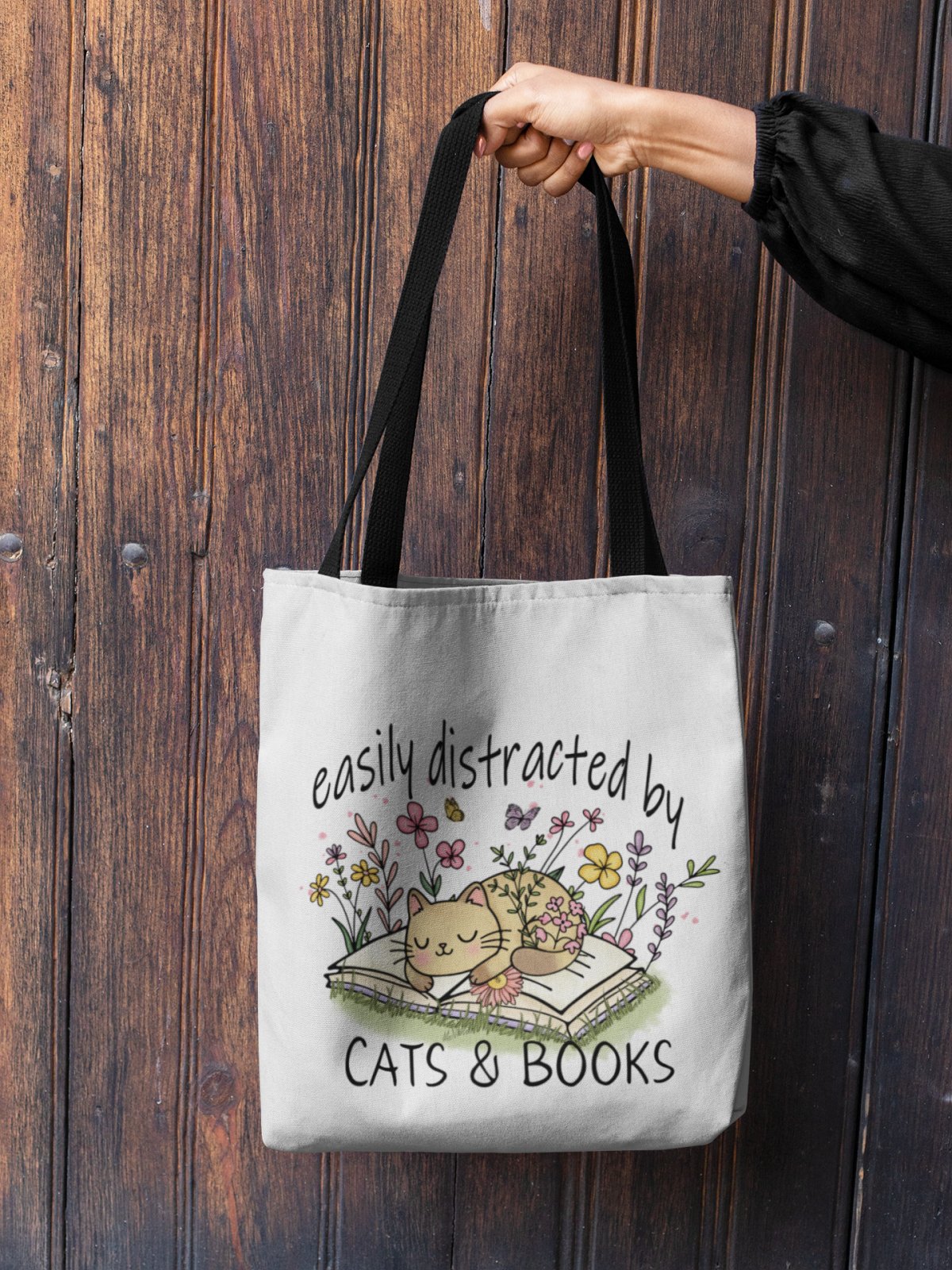 Easily Distracted By Cats & Books | Tote Bag - BookishBliss 