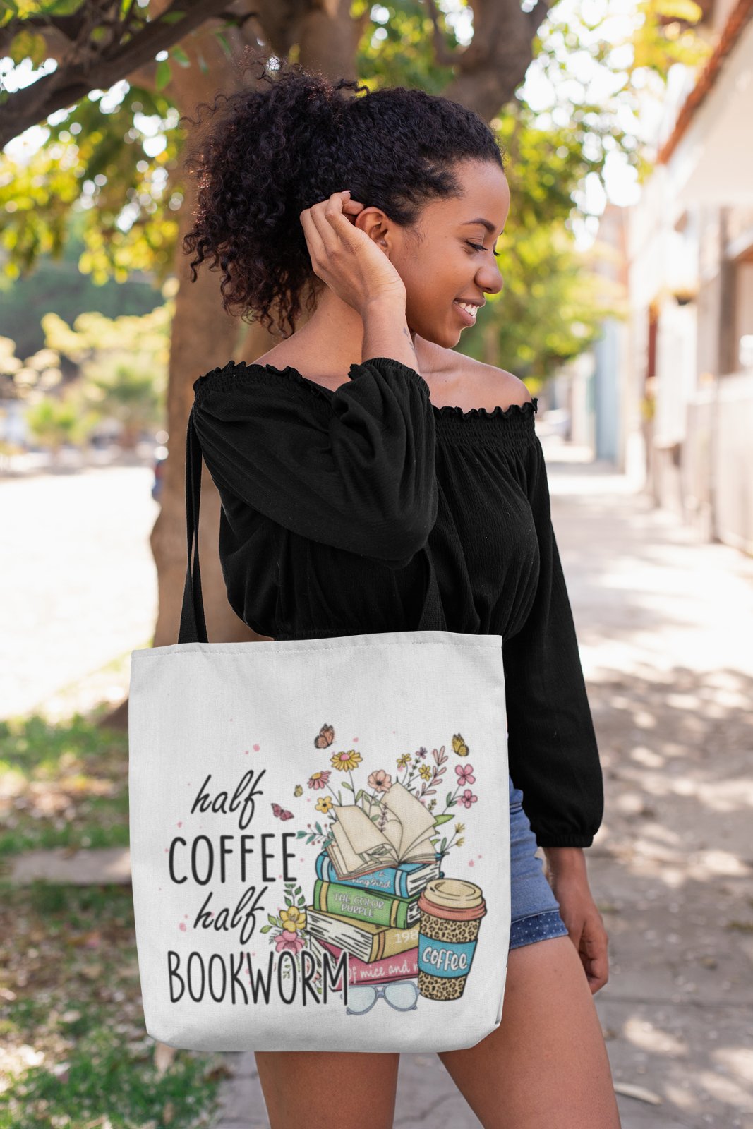 Half Coffee Half Bookworm | Tote Bag - BookishBliss 