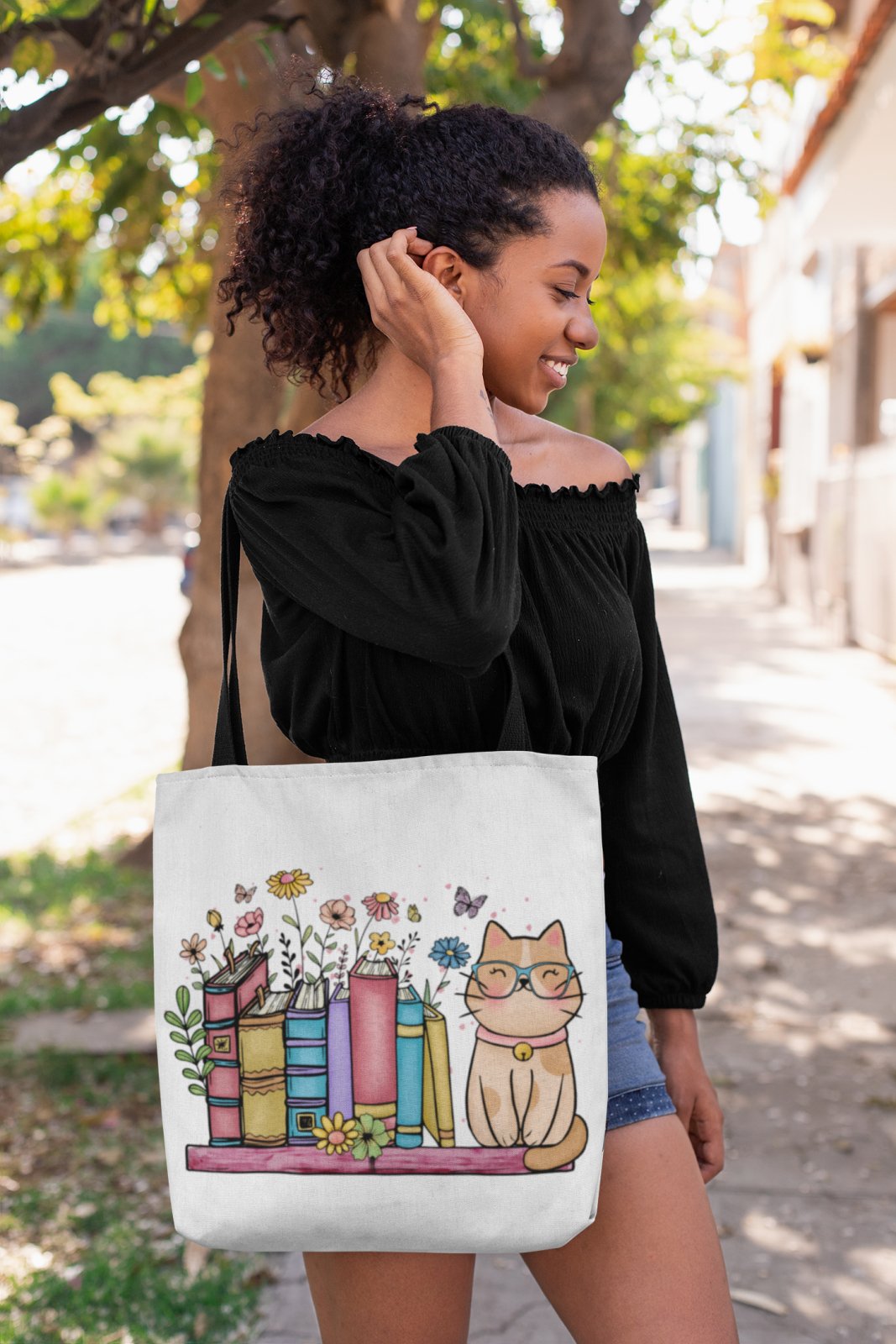 Bookshelf & Cat | Tote Bag - BookishBliss 