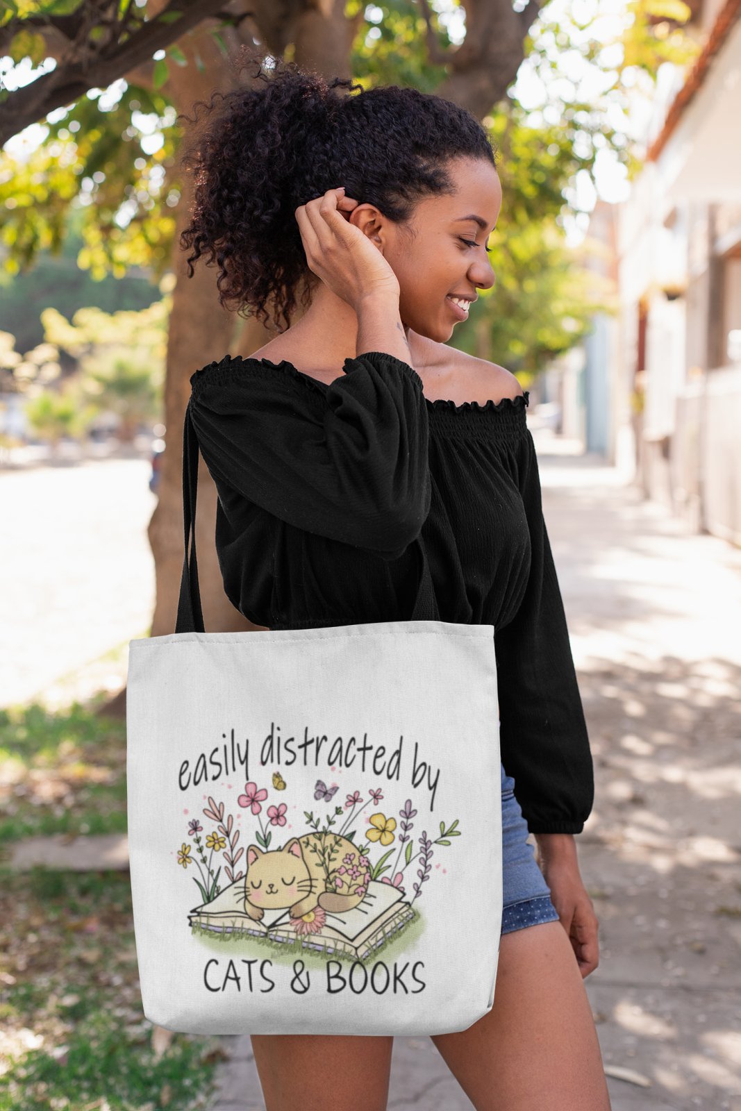 Easily Distracted By Cats & Books | Tote Bag - BookishBliss 